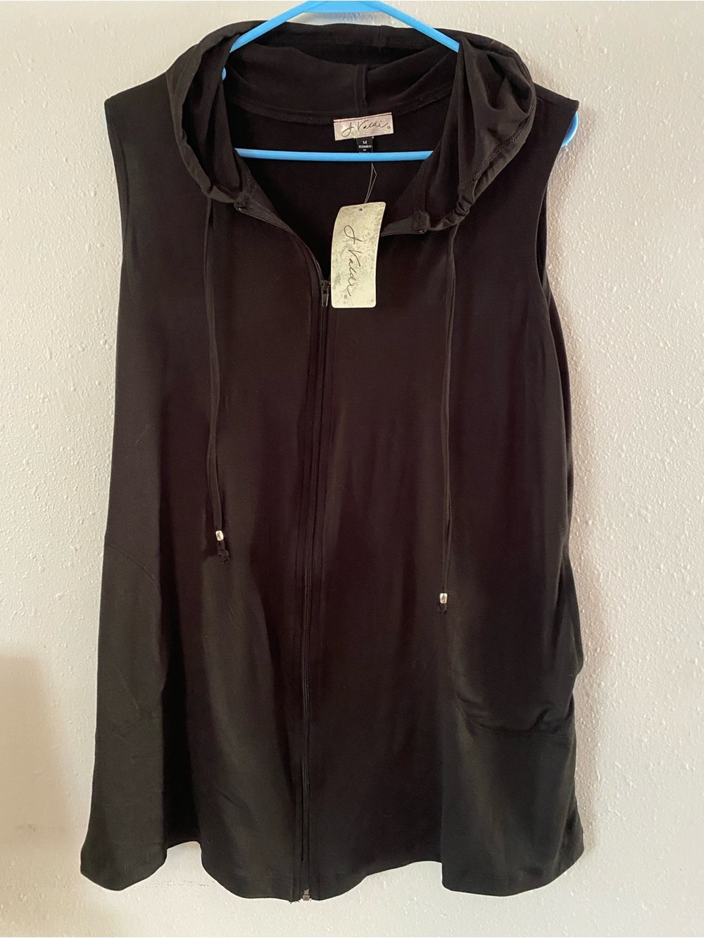 J. Valdi Black Sleeveless Zip-Front Hoodie Coverup